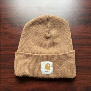 Vintage Carhartt Distressed Spell Out Knit Winter Beanie Hat Cap Duck Brown